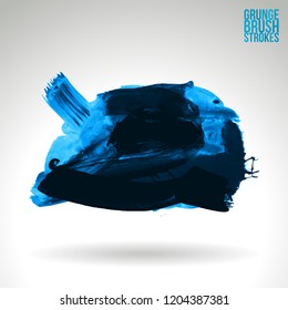 Blue brush stroke and texture. Grunge vector abstract hand - painted element. Underline and border design.