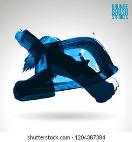 Blue brush stroke and texture. Grunge vector abstract hand - painted element. Underline and border design.
