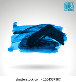 Blue brush stroke and texture. Grunge vector abstract hand - painted element. Underline and border design.