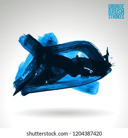 Blue brush stroke and texture. Grunge vector abstract hand - painted element. Underline and border design.