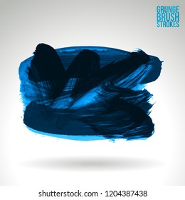Blue brush stroke and texture. Grunge vector abstract hand - painted element. Underline and border design.