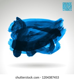 Blue brush stroke and texture. Grunge vector abstract hand - painted element. Underline and border design.