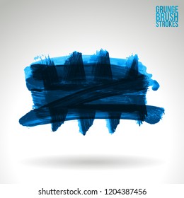 Blue brush stroke and texture. Grunge vector abstract hand - painted element. Underline and border design.