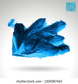 Blue brush stroke and texture. Grunge vector abstract hand - painted element. Underline and border design.