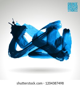 Blue brush stroke and texture. Grunge vector abstract hand - painted element. Underline and border design.
