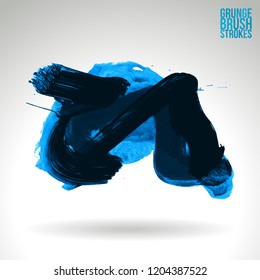 Blue brush stroke and texture. Grunge vector abstract hand - painted element. Underline and border design.