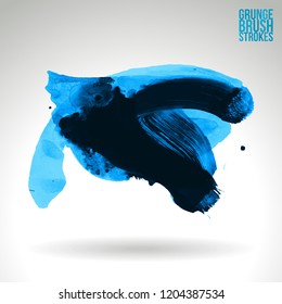 Blue brush stroke and texture. Grunge vector abstract hand - painted element. Underline and border design.