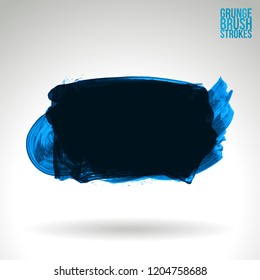 Blue brush stroke and texture. Grunge vector abstract hand - painted element. Underline and border design.