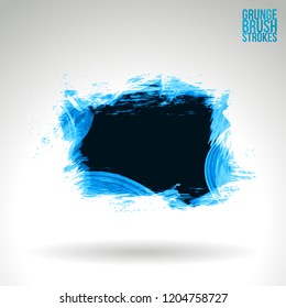 Blue brush stroke and texture. Grunge vector abstract hand - painted element. Underline and border design.