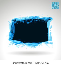 Blue brush stroke and texture. Grunge vector abstract hand - painted element. Underline and border design.