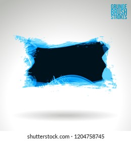 Blue brush stroke and texture. Grunge vector abstract hand - painted element. Underline and border design.