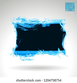 Blue brush stroke and texture. Grunge vector abstract hand - painted element. Underline and border design.