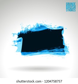 Blue brush stroke and texture. Grunge vector abstract hand - painted element. Underline and border design.