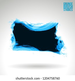 Blue brush stroke and texture. Grunge vector abstract hand - painted element. Underline and border design.