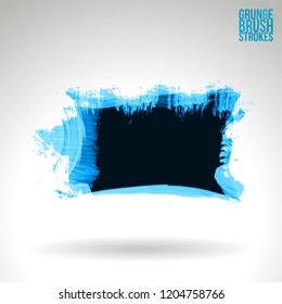 Blue brush stroke and texture. Grunge vector abstract hand - painted element. Underline and border design.