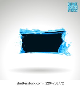 Blue brush stroke and texture. Grunge vector abstract hand - painted element. Underline and border design.