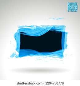 Blue brush stroke and texture. Grunge vector abstract hand - painted element. Underline and border design.