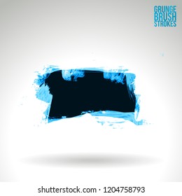 Blue brush stroke and texture. Grunge vector abstract hand - painted element. Underline and border design.