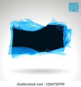 Blue brush stroke and texture. Grunge vector abstract hand - painted element. Underline and border design.
