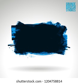 Blue brush stroke and texture. Grunge vector abstract hand - painted element. Underline and border design.