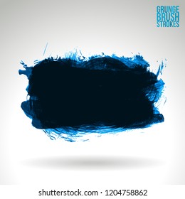 Blue brush stroke and texture. Grunge vector abstract hand - painted element. Underline and border design.
