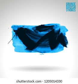 Blue brush stroke and texture. Grunge vector abstract hand - painted element. Underline and border design.