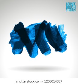 Blue brush stroke and texture. Grunge vector abstract hand - painted element. Underline and border design.