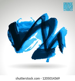 Blue brush stroke and texture. Grunge vector abstract hand - painted element. Underline and border design.