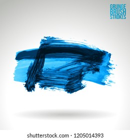 Blue brush stroke and texture. Grunge vector abstract hand - painted element. Underline and border design.