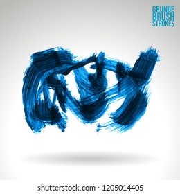 Blue brush stroke and texture. Grunge vector abstract hand - painted element. Underline and border design.