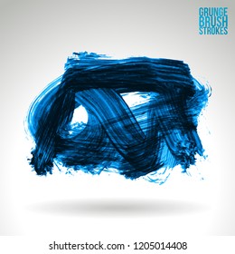 Blue brush stroke and texture. Grunge vector abstract hand - painted element. Underline and border design.