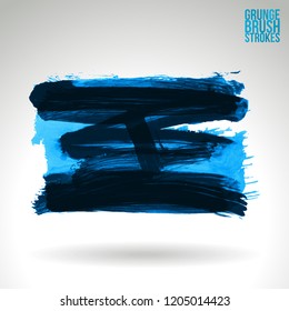 Blue brush stroke and texture. Grunge vector abstract hand - painted element. Underline and border design.