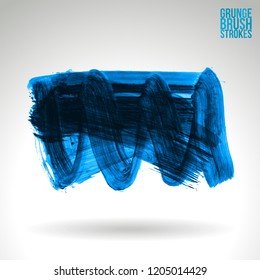 Blue brush stroke and texture. Grunge vector abstract hand - painted element. Underline and border design.