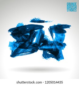 Blue brush stroke and texture. Grunge vector abstract hand - painted element. Underline and border design.