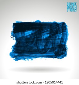 Blue brush stroke and texture. Grunge vector abstract hand - painted element. Underline and border design.