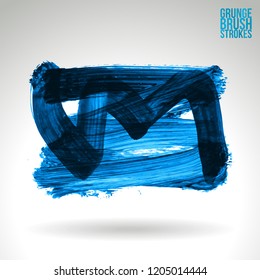 Blue brush stroke and texture. Grunge vector abstract hand - painted element. Underline and border design.