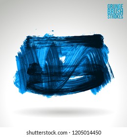 Blue brush stroke and texture. Grunge vector abstract hand - painted element. Underline and border design.