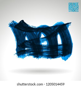 Blue brush stroke and texture. Grunge vector abstract hand - painted element. Underline and border design.