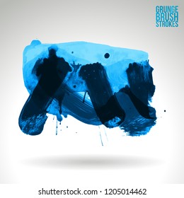 Blue brush stroke and texture. Grunge vector abstract hand - painted element. Underline and border design.