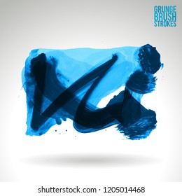 Blue brush stroke and texture. Grunge vector abstract hand - painted element. Underline and border design.