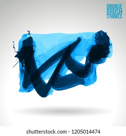 Blue brush stroke and texture. Grunge vector abstract hand - painted element. Underline and border design.