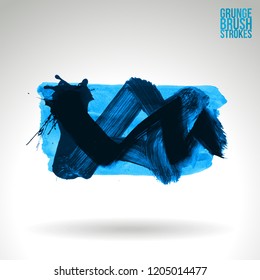 Blue brush stroke and texture. Grunge vector abstract hand - painted element. Underline and border design.