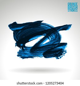 Blue brush stroke and texture. Grunge vector abstract hand - painted element. Underline and border design.
