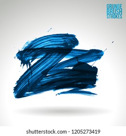 Blue brush stroke and texture. Grunge vector abstract hand - painted element. Underline and border design.