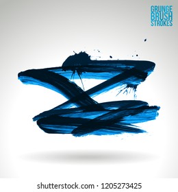 Blue brush stroke and texture. Grunge vector abstract hand - painted element. Underline and border design.