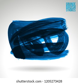 Blue brush stroke and texture. Grunge vector abstract hand - painted element. Underline and border design.