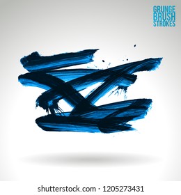 Blue brush stroke and texture. Grunge vector abstract hand - painted element. Underline and border design.