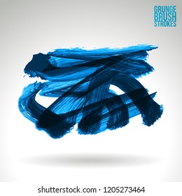 Blue brush stroke and texture. Grunge vector abstract hand - painted element. Underline and border design.
