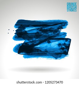 Blue brush stroke and texture. Grunge vector abstract hand - painted element. Underline and border design.