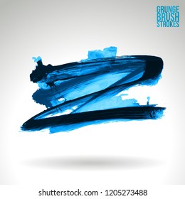 Blue brush stroke and texture. Grunge vector abstract hand - painted element. Underline and border design.